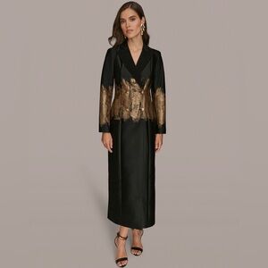 NWT Donna Karan Coat Dress: Metallic Gold Brushstroke Detail. 8. Black/Gold